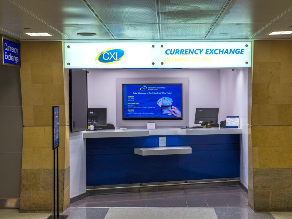 Currency exchange counter at airport